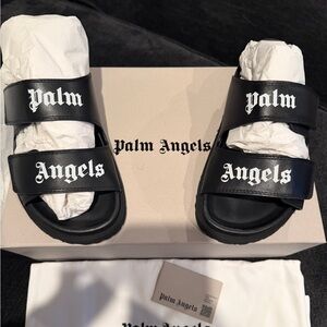Palm Angels Black Slides with White Logo